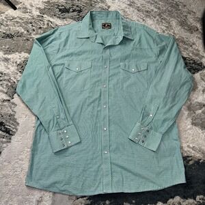 Wyoming Traders Western Shirt Mens 2XL Green Plaid Pearl Snap Button Up Outdoor